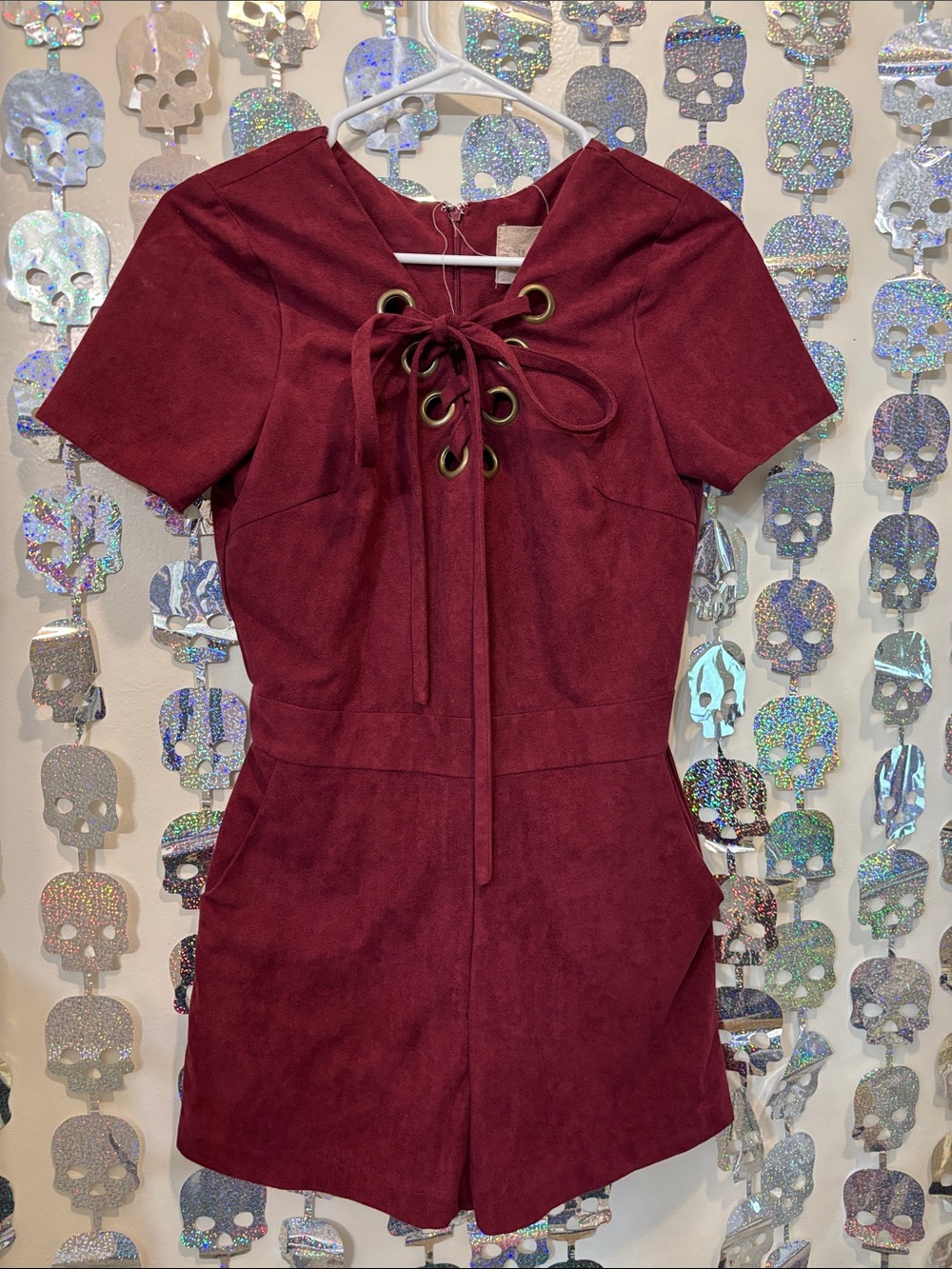 Women's Lace-Up Burgundy Short Sleeve Dress